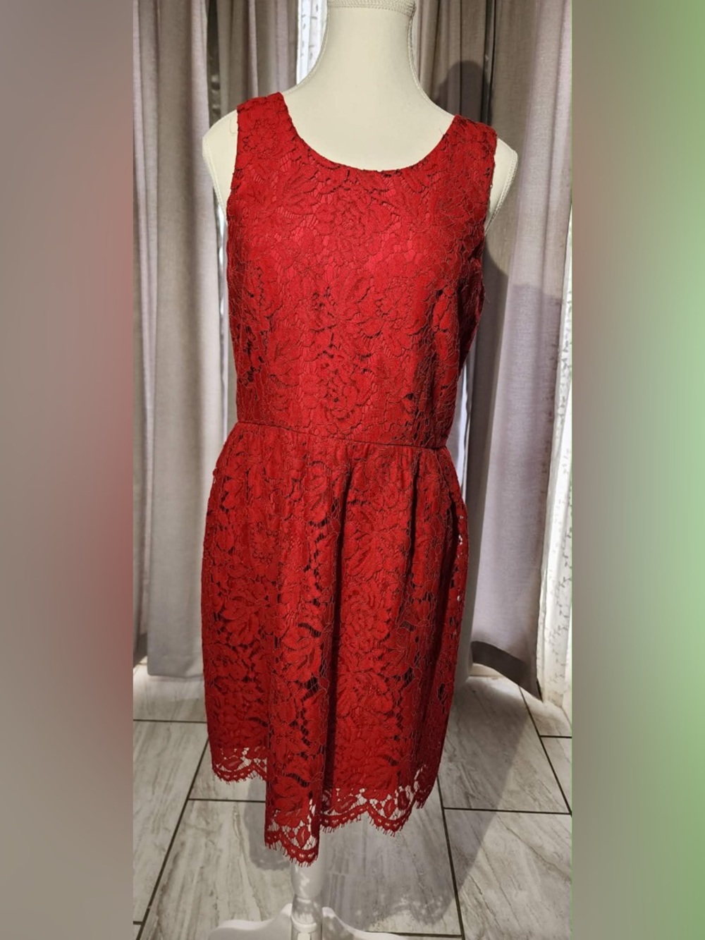 LOFT Red Lace Midi Dress